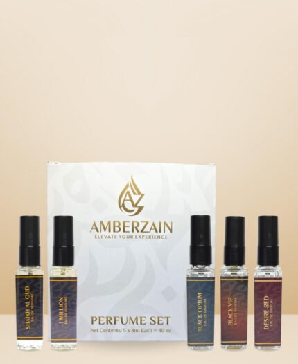 Premium Perfume Combo (Set of 5 x 8ml) – 1 Million, Shaikh Al Oud, Black Opium, Black VIP & Desire Red